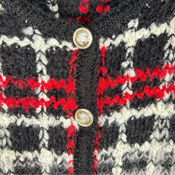 LISE J. Sweater Plaid Preppy Academia Knit Cardigan Padded Shoulders L - Picture 4 of 8